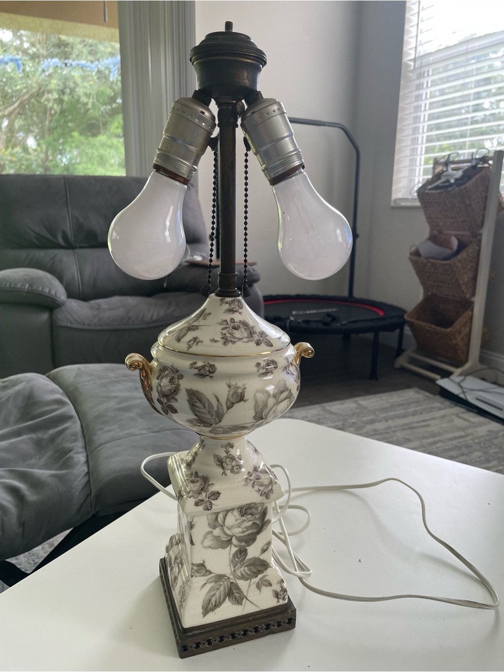 Vintage Floral Porcelain Table Lamp with Gold Accents